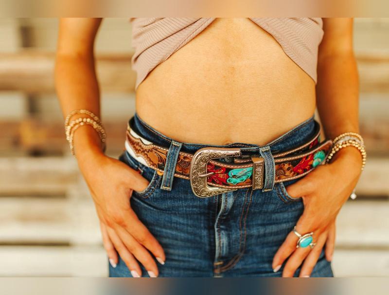 Western Wildflower Hand Tooled Leather Belt