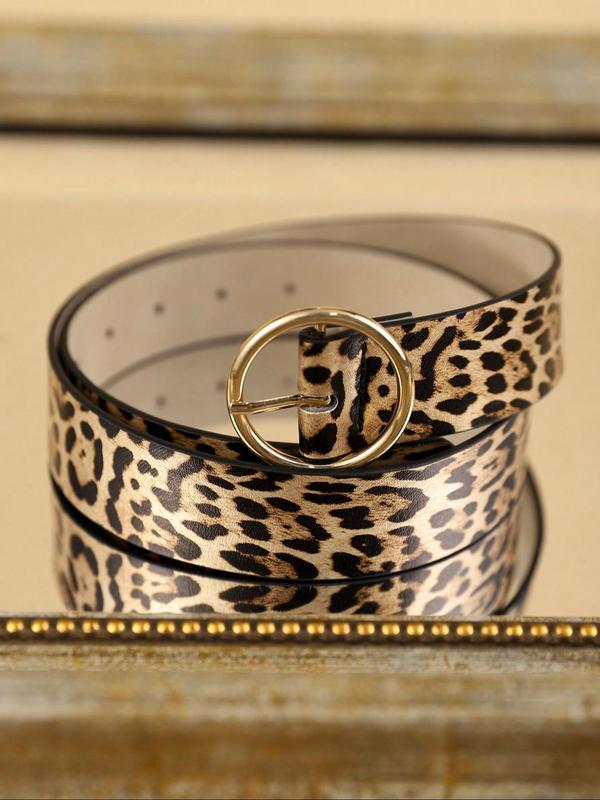 Fashion Leopard Pattern PU Buckle Belt, Casual Waistband for Jeans Trousers, Trendy All-match & Exquisite Belt for Birthday Gift