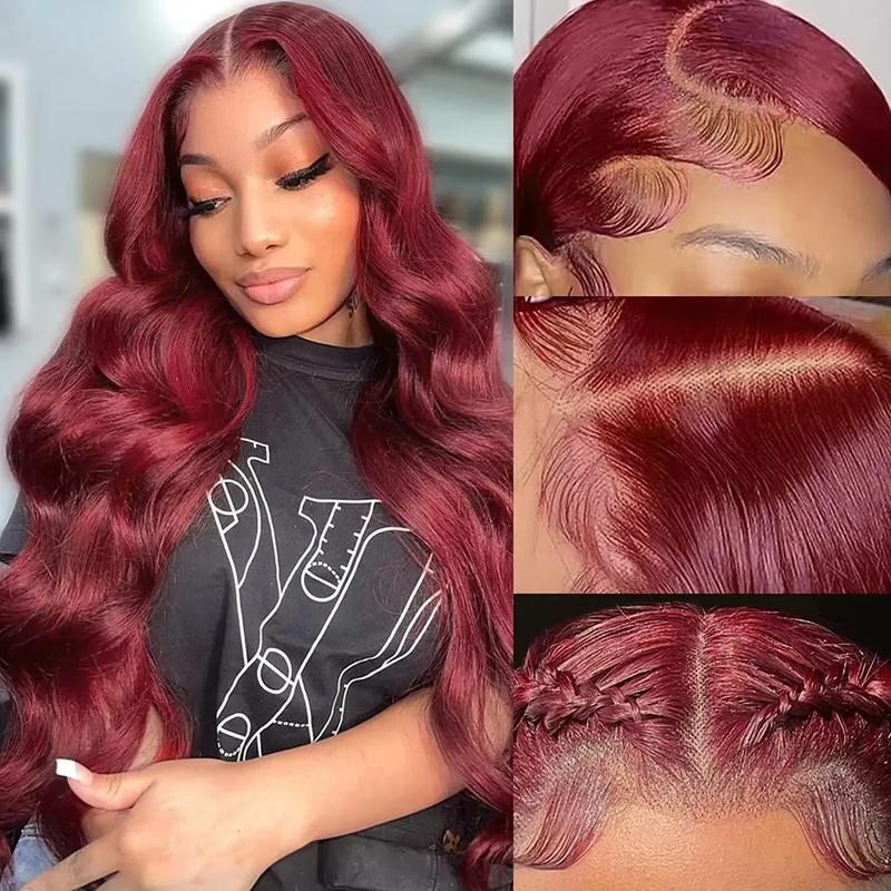 Bling Hair Fashion 99J Red Lace Front Wig Pre-Plucked with 13x6 HD Transparent Lace Frontal Real Human Hair Wigs Body Wave wigs for Women 180% Density and Mesmerizing 99J Colored Real Hair Lace Front Wigs Burgundy