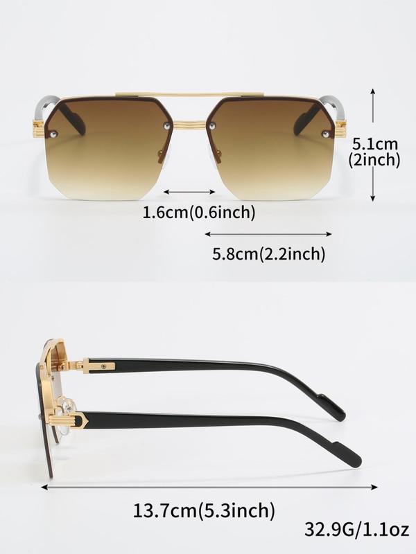 Simple Geometric Sunglasses for Everyday Use, Designer Sunglasses, Summer Sunglass Trends 2024, Fashion Rimless Double Beam Sunglasses for Beach Holiday Vacation, Travel Accessories