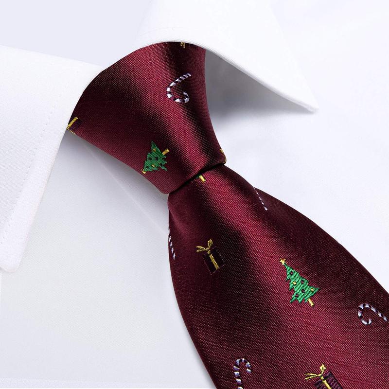 Mens Christmas Tie Silk Festive Ties and Pocket Square Cufflinks Set with Gift Box Xmas Holiday Vacation Neckties