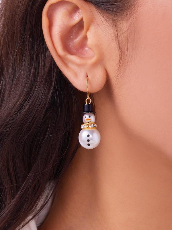 Cute Snowman Design Dangle Earrings, Faux Pearl Decor Dangle Earrings, Fashion Jewelry for Party, Daily Clothing Decor, Trendy All-match & Exquisite Jewelry for Gift