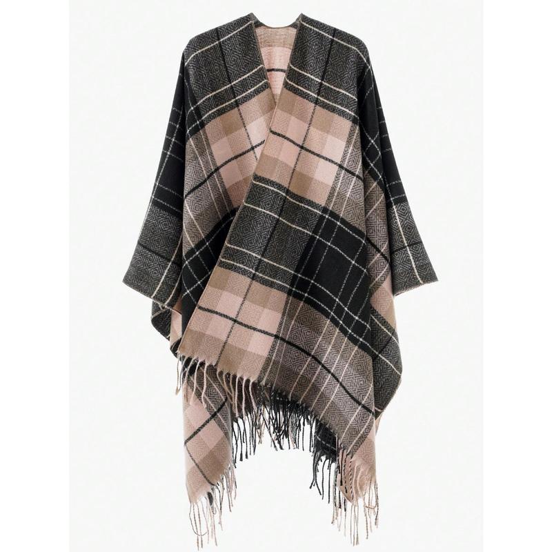 Fashion New Style 1pc Poncho Women Shawl Fashionable Plaid Pattern Warm Scarf Shawl, Christmas Gifts, Thanksgiving Gifts, Birthday Gifts