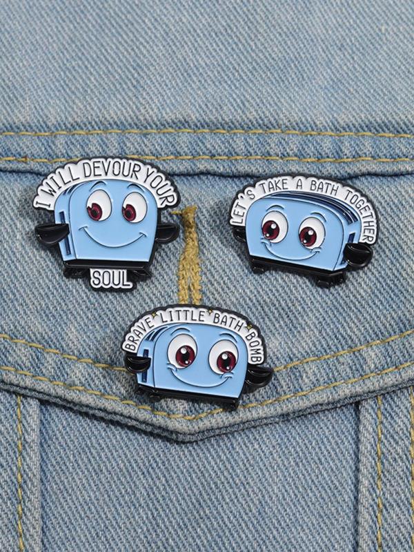 Cartoon Toaster Design Brooch Set, Letters Decor Cute Enamel Pin Suitable for Backpacks, Jeans, Scarves, Hats Decoration, Fashion Accessories for Women & Men