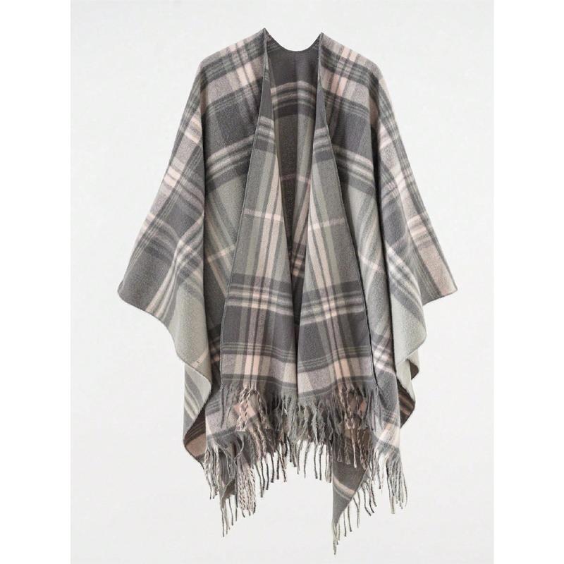 Fashion New Style 1pc Poncho Women Shawl Fashionable Plaid Pattern Warm Scarf Shawl, Christmas Gifts, Thanksgiving Gifts, Birthday Gifts