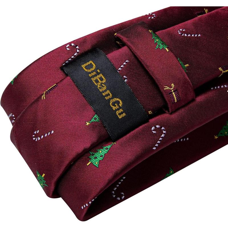 Mens Christmas Tie Silk Festive Ties and Pocket Square Cufflinks Set with Gift Box Xmas Holiday Vacation Neckties