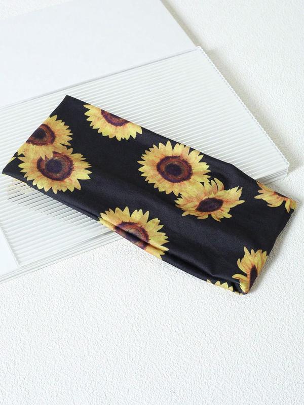 4pcs Sunflower Print Hair Band, Elastic Wide Hair Band for Women, Fashion Breathable Sporty Hair Accessories for Outdoor Activities, Summer Outfits 2024