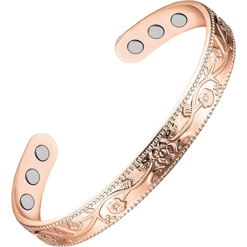 Copper Bracelet for Women, Pure Copper Cuff Bangle with Magnets, Adjustable