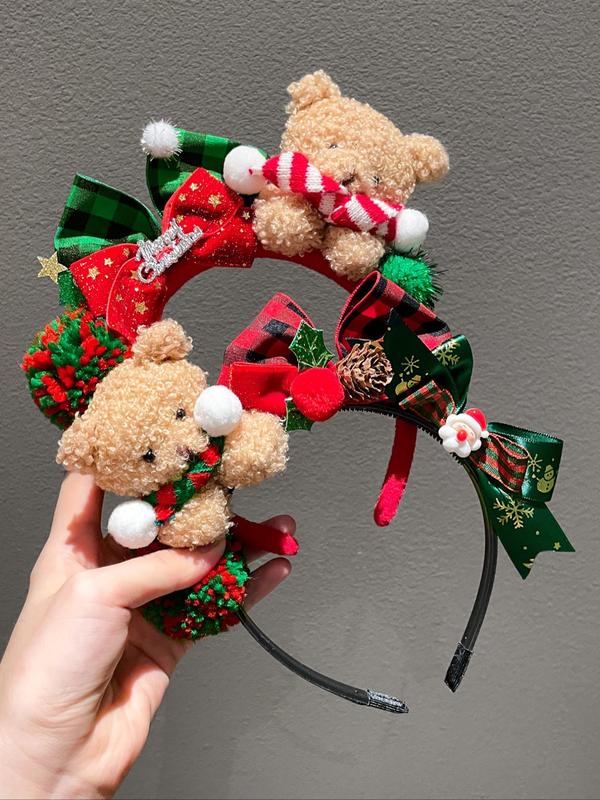 Cute Bear Bow Design Hair Hoop, Christmas Themed Hair Accessories for Women & Girls, Fashion Hair Accessories for Party, Daily Clothing Decor Hairstyles Ideas