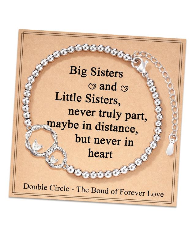 Sister Gifts, Sisters' Eternal Love Connected at Heart, Interlocking 2 Circles Bracelet, Big Sister Little Sister Gift, Sister Birthday Gifts Christmas