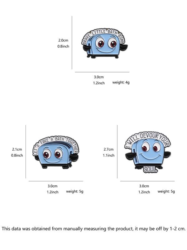 Cartoon Toaster Design Brooch Set, Letters Decor Cute Enamel Pin Suitable for Backpacks, Jeans, Scarves, Hats Decoration, Fashion Accessories for Women & Men