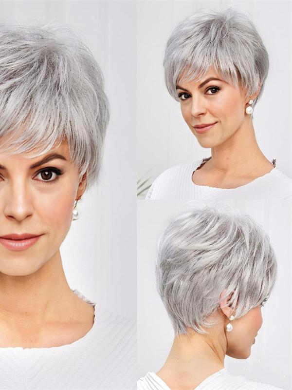 12 Inch Short Curly Wigs for Women, Pixie Cut Wigs, Gorgeous Fluffy Wigs with Bangs, Heat Resistant Synthetic Full Machine Wigs for Party, Daily Use