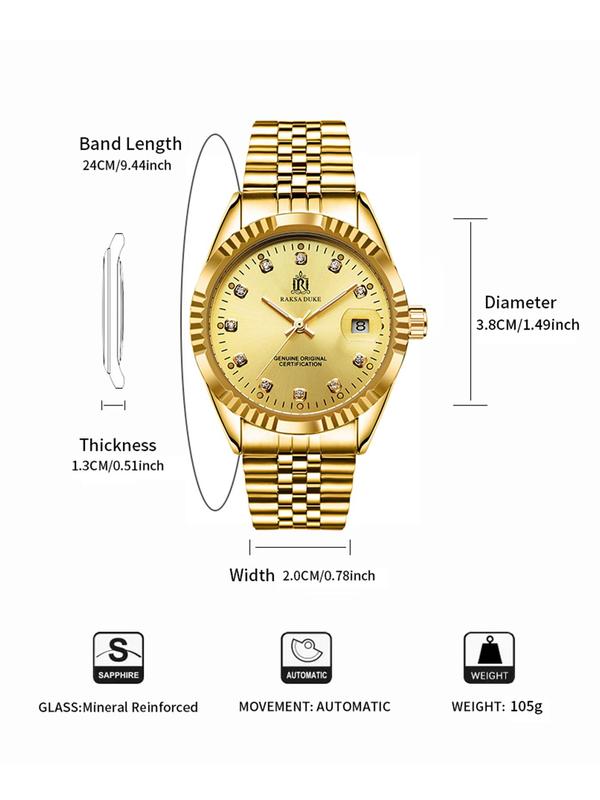 Men's Rhinestone Decorated Round Dial Analog Mechanical Watch for Gift, Business Casual Wristwatch for Party, Daily Clothing Decor for Boy without Box