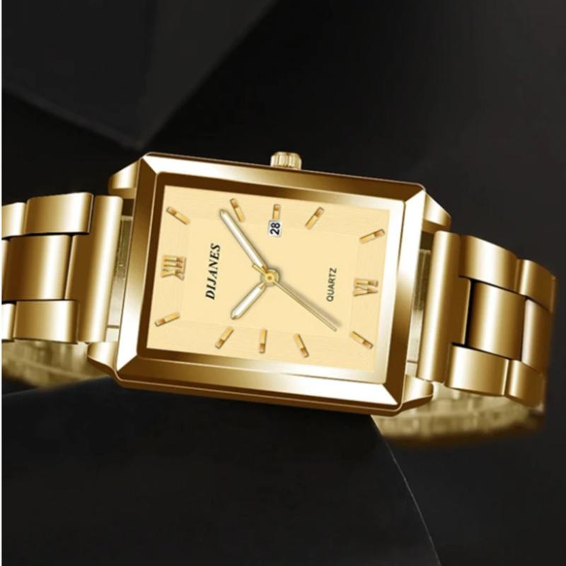 Unisex Square Shaped Stainless Steel Strap Business Casual Quartz Watch for Men and Women