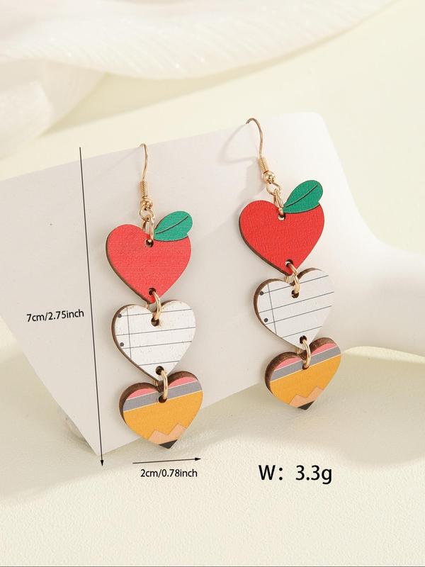 Cute Heart Shaped Apple Design Dangle Earrings,  Luxury Jewelry, Fashionable Jewelry for Women, Trendy All-match & Exquisite Jewelry for Birthday Gift