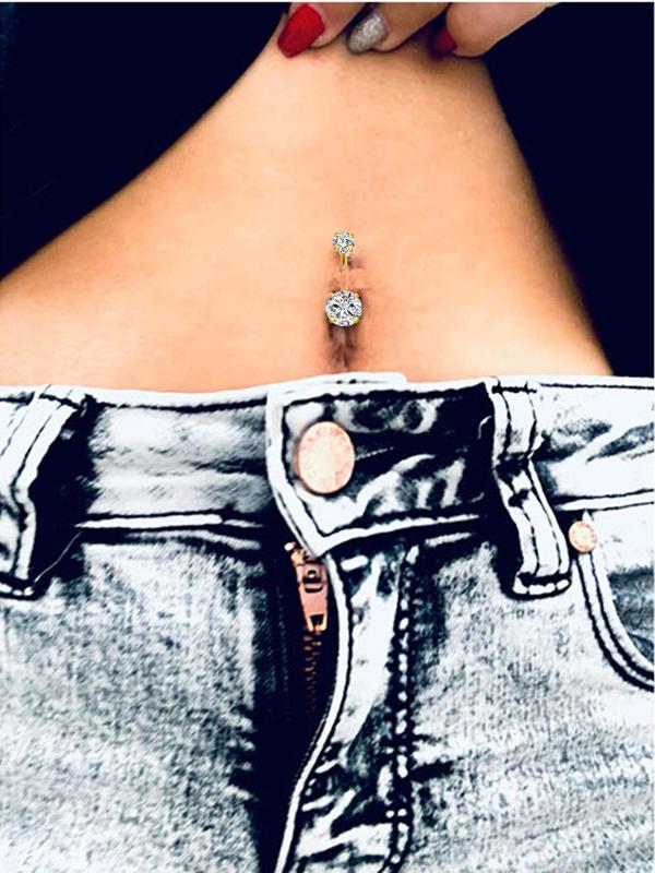  2pcs set Unisex Rhinestone Decorated Belly Ring, Casual Trendy Belly Ring, Body Jewelry for Daily & Party for Men & Women