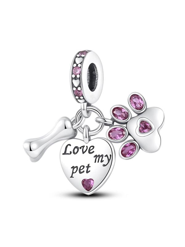 Cute Puppy Paw Design & Heart & Bone Shaped Charm, Rhinestone Decorated Dangle Charm, Suitable for Bracelet & Necklace Making, DIY Jewelry Making Accessories for Women & Girls