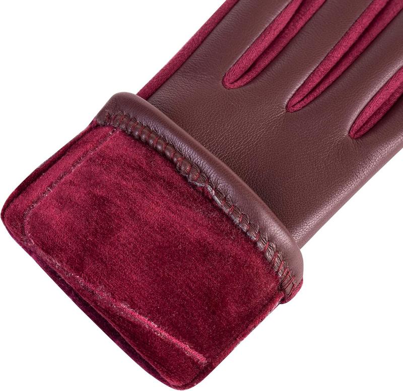 Winter Fashion Leather Gloves for Women, Touch Screen  Lined Outdoor Windproof Warm Suede Driving Dress Gloves