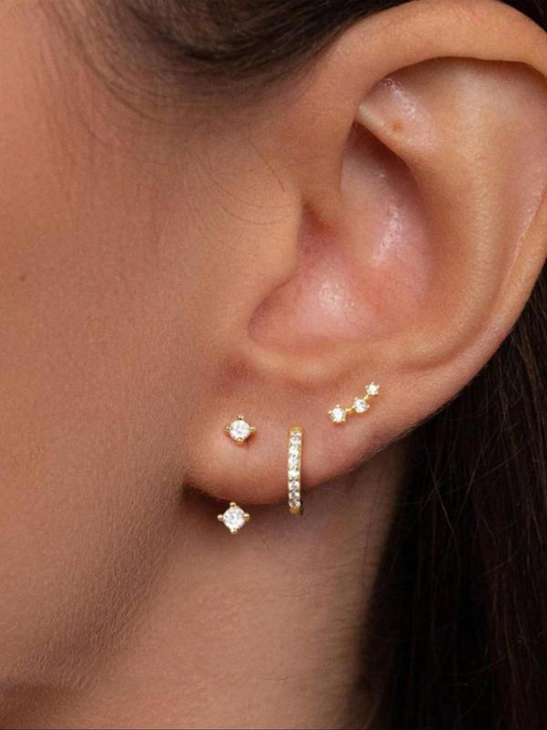 Women's Elegant Rhinestone Decorated Stud & Hoop Earrings, Trendy Exquisite Earrings, Chic Gorgeous Jewelry As Gift for Girlfriend