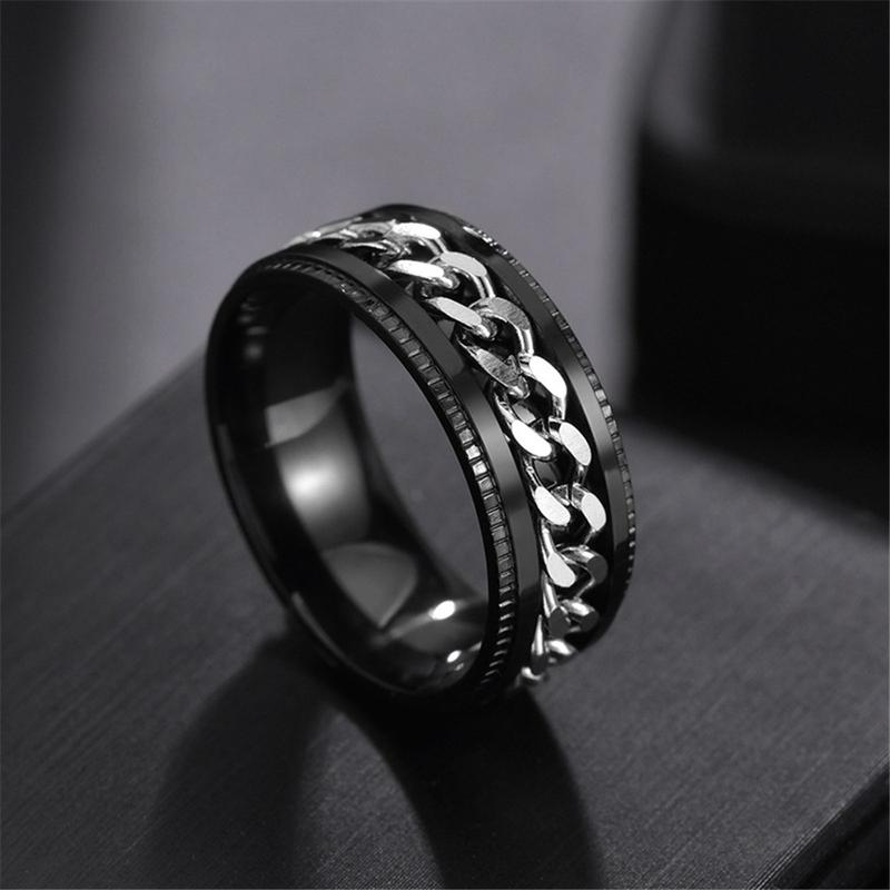 Men's Vintage Stainless Steel Link Anxiety Ring Simple Punk Fashion Chain Turnable Ring