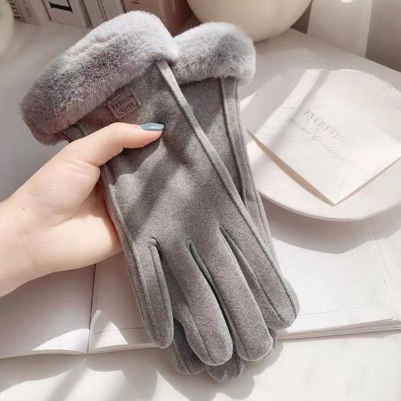 Women's Solid Color Touch Screen Riding Gloves, 1 Pair Warm & Plush Riding Gloves, Thick & Cute Women's Cold & Windproof Gloves