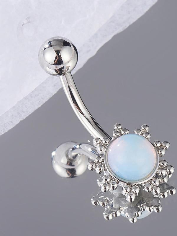 Fashion Turquoise Flower Decor Belly Ring, Casual Stainless Steel Body Jewelry for Women, Elegant All-match Fashion Accessories for Daily Wear