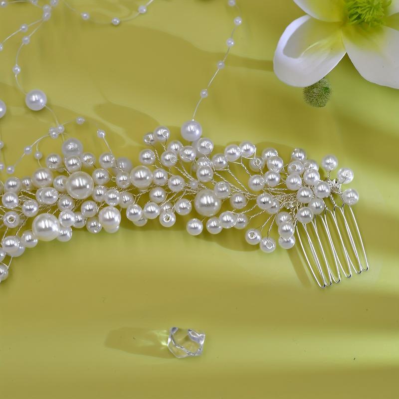 New Elegant Imitation Pearl Headband Party Comb Fringe Headband Delicate Bead Tassel Bridal Wedding Dress Tiara