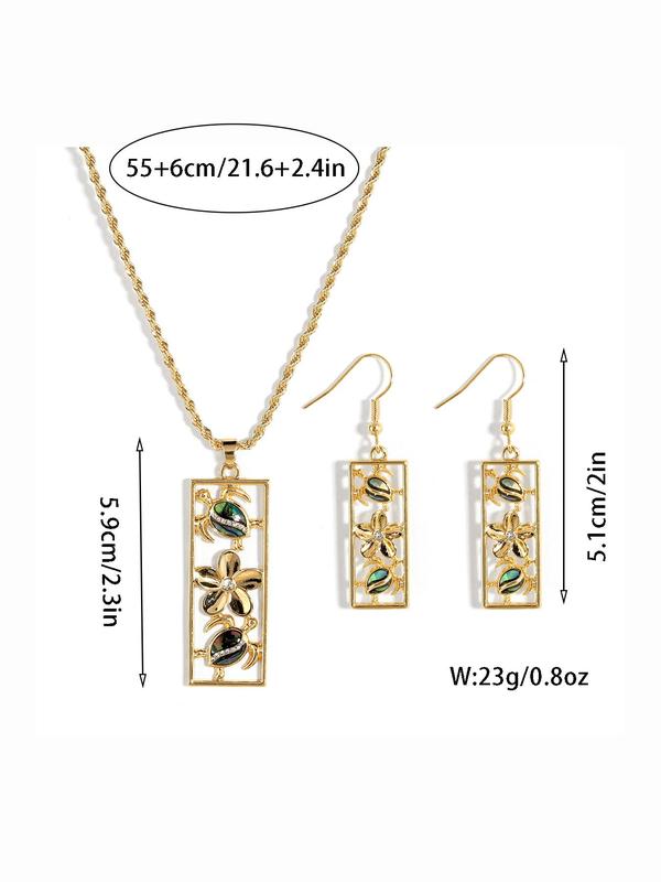 Women's Elegant Flower & Turtle Design Jewelry Set, Exquisite Trendy Necklace & Earrings Set, Fashionable Jewelry Set for Party Decoration