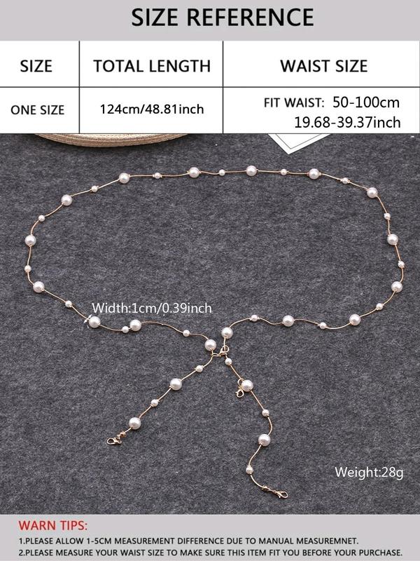 Elegant Style Faux Pearl Decorated Belt, Adjustable Faux Pearl Decor Waist Chain For Women's Dress Decoration