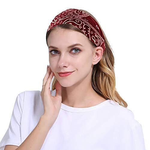 Paisley Bandana Headband for Women with Elastic Yoga Headband Outdoor Hairband Adjustable Turban Headwrap,Pack of 6