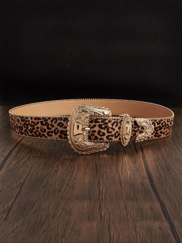 Women's Street Trend Leopard Print PU Buckle Belt, Vintage Trendy Western Belt, Fashionable Clothes Accessories for Daily & Party Decoration