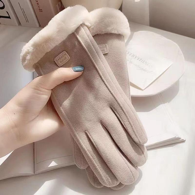 Women's Solid Color Touch Screen Riding Gloves, 1 Pair Warm & Plush Riding Gloves, Thick & Cute Women's Cold & Windproof Gloves