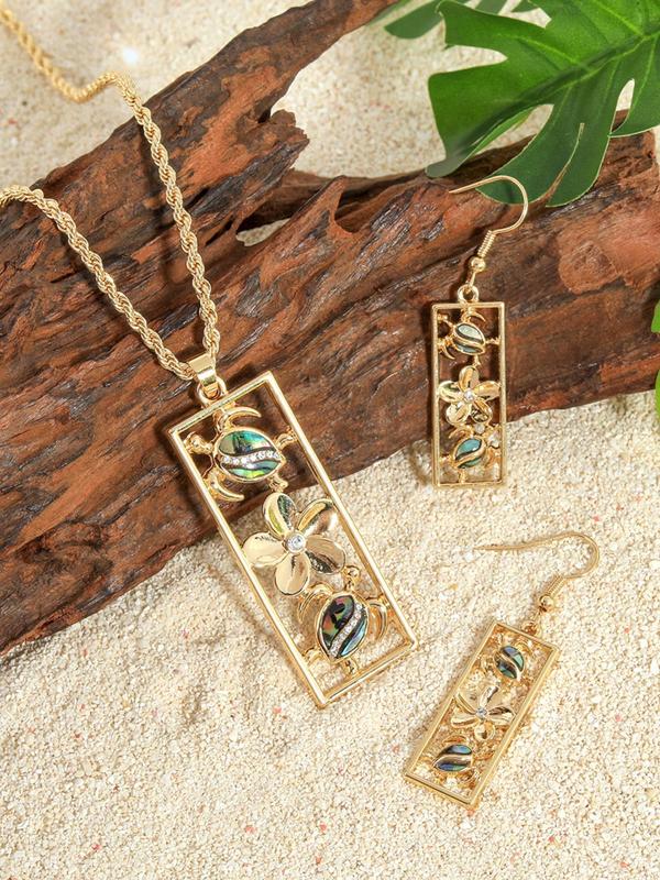 Women's Elegant Flower & Turtle Design Jewelry Set, Exquisite Trendy Necklace & Earrings Set, Fashionable Jewelry Set for Party Decoration