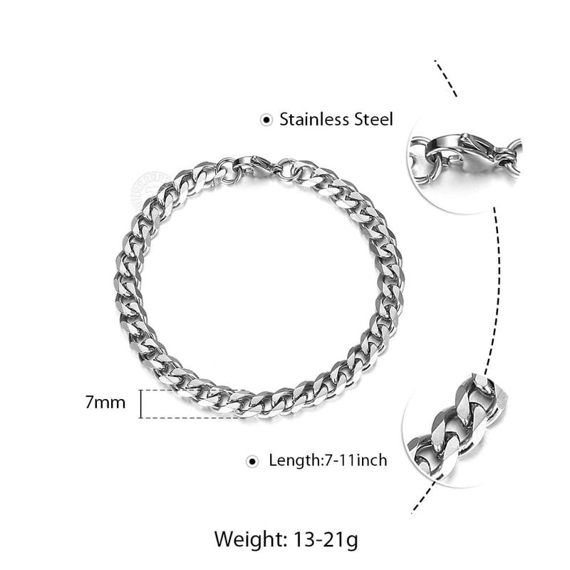 3 5 7 9 11MM Stainless Steel Curb Cuban Chain Bracelet Silver Color 7-11 inches for Men Women Summer Daily Jewelry boyfriend gifts