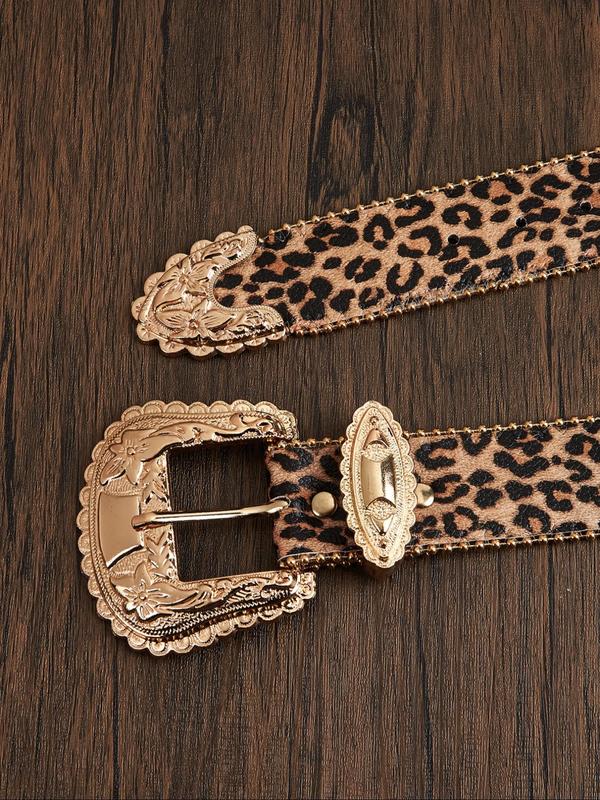 Women's Street Trend Leopard Print PU Buckle Belt, Vintage Trendy Western Belt, Fashionable Clothes Accessories for Daily & Party Decoration