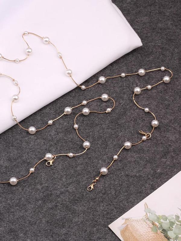 Elegant Style Faux Pearl Decorated Belt, Adjustable Faux Pearl Decor Waist Chain For Women's Dress Decoration