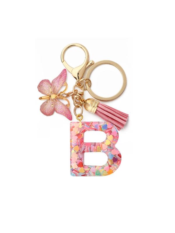 Cute Letter A-Z Keychain, Fashionable Tassel & Butterfly Design Keychain for Women & Girls, Trendy All-match Keychain for Birthday Gift