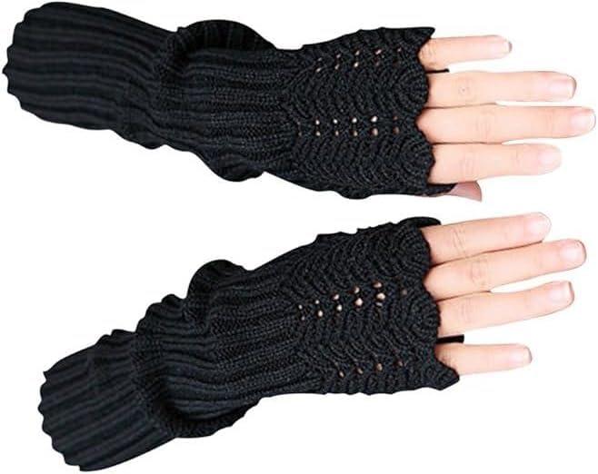 Arm Warmers Fingerless Gloves for Women, Winter Warm Thumb Hole Mittens Knitted Arm Sleeves, Long Fingerless Gloves