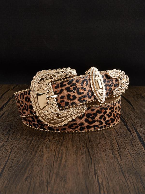 Women's Street Trend Leopard Print PU Buckle Belt, Vintage Trendy Western Belt, Fashionable Clothes Accessories for Daily & Party Decoration