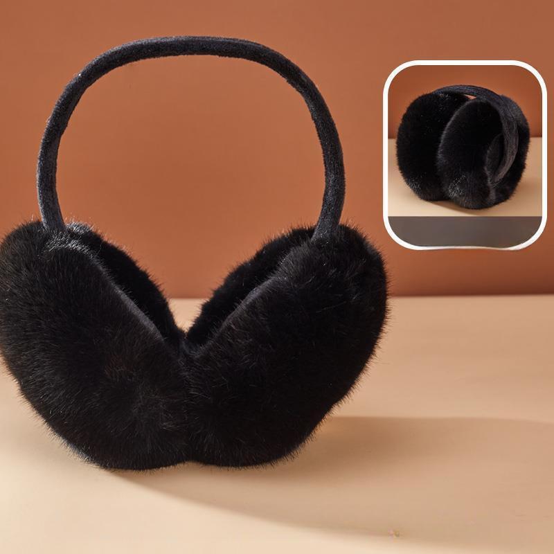 Plush Foldable Earmuffs - Stretchy, Hand-Washable Polyester for Winter Warmth & Style, Plush, Ear Muffs, Folding, Winter Warmth