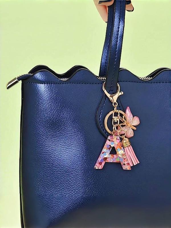 Cute Letter A-Z Keychain, Fashionable Tassel & Butterfly Design Keychain for Women & Girls, Trendy All-match Keychain for Birthday Gift