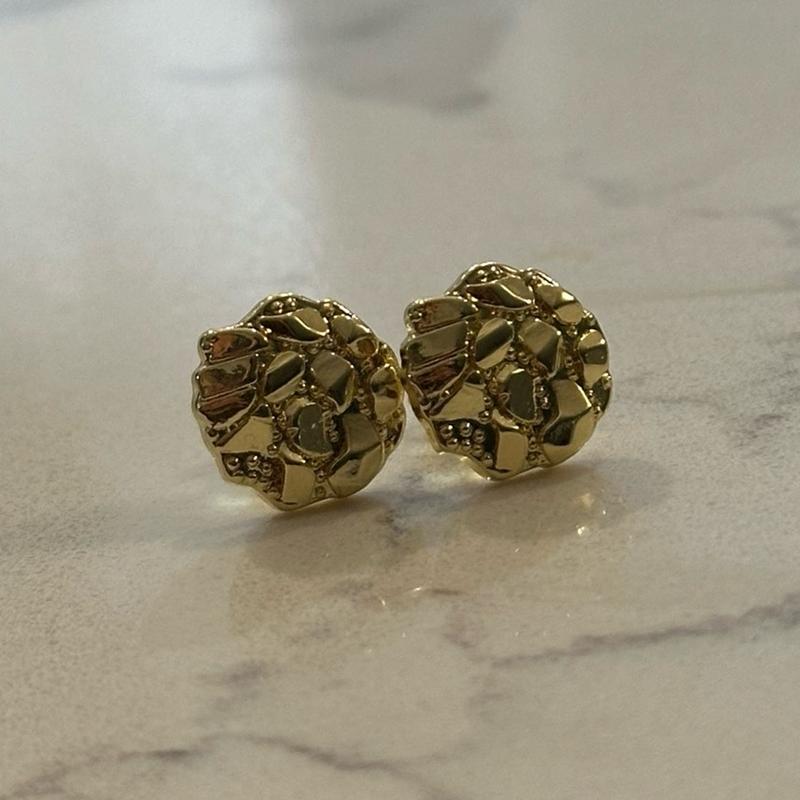 Unisex Gold Nugget Earrings - Round Shape 10MM