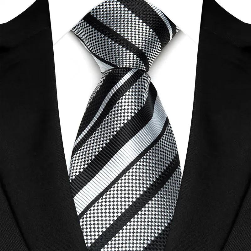 Luxury 8CM Mens Necktie Gray Sliver Color Dot Stripes Solid Tie For Man Groom Jacquard Woven Neck Tie For Business Wedding Party