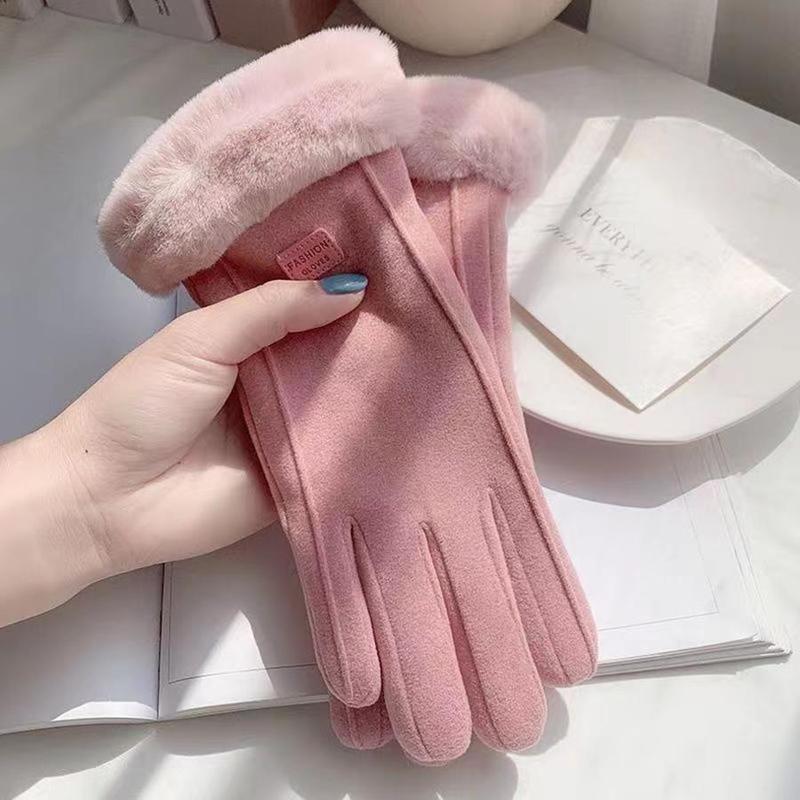 Women's Solid Color Touch Screen Riding Gloves, 1 Pair Warm & Plush Riding Gloves, Thick & Cute Women's Cold & Windproof Gloves