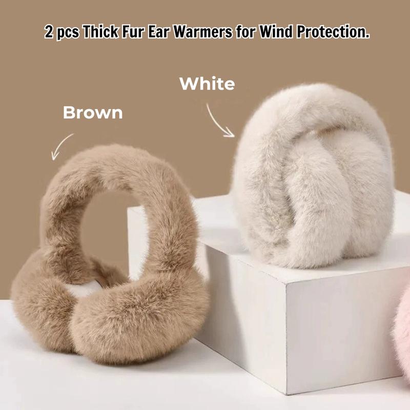 2 pcs Thick Fur Ear Warmers for Wind Protection, Warm earmuffs, Soft fur earmuffs, Windproof, Convenient folding, Winter accessories, Fashion earmuffs, Soft fur material