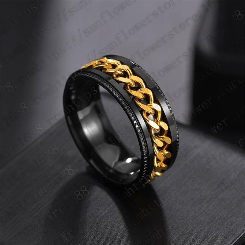 Men's Vintage Stainless Steel Link Anxiety Ring Simple Punk Fashion Chain Turnable Ring