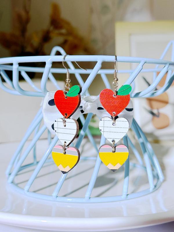 Cute Heart Shaped Apple Design Dangle Earrings,  Luxury Jewelry, Fashionable Jewelry for Women, Trendy All-match & Exquisite Jewelry for Birthday Gift