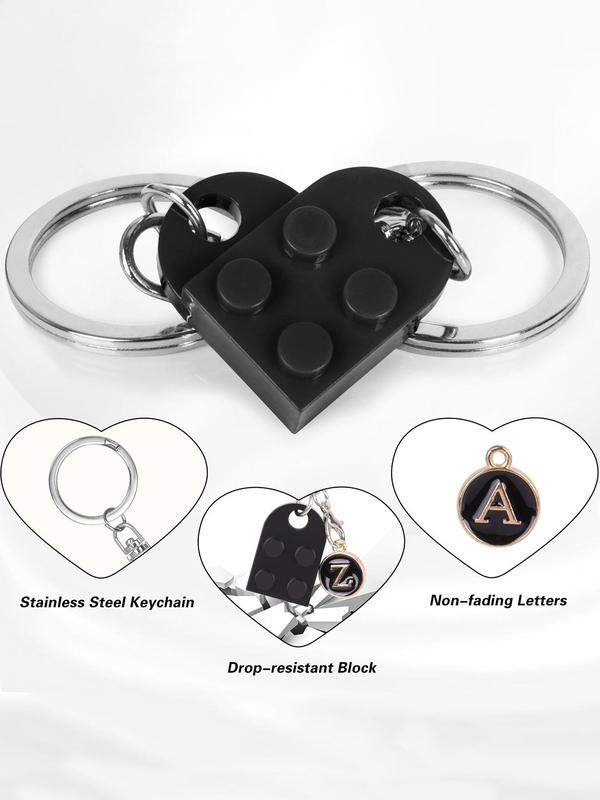 Couples Keychain Set with 26 Letters Charms, 1 Set Matching Couple Heart Keychain for Boyfriend Girlfriend, Trendy All-match & Exquisite Keychain for Gift for Back To School Wear