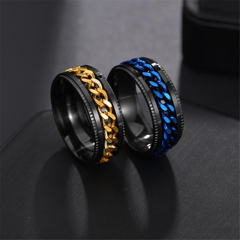 Men's Vintage Stainless Steel Link Anxiety Ring Simple Punk Fashion Chain Turnable Ring