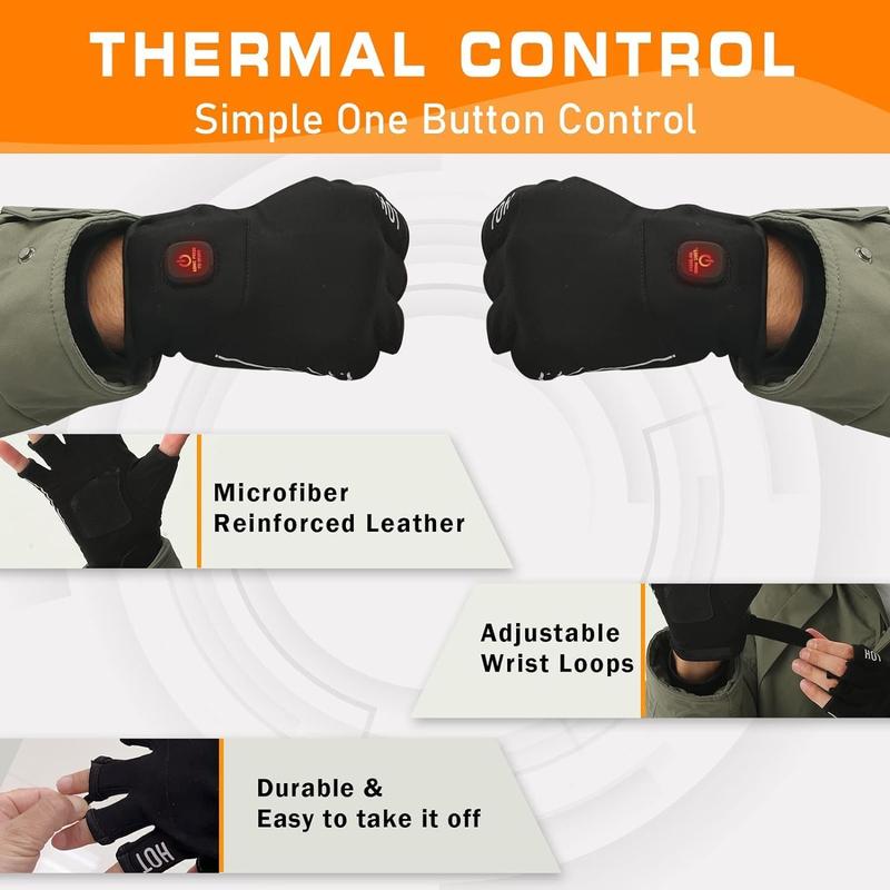 Heated Gloves Fingerless for Women Man Work Touchscreen Gloves for Winter Cold Weather Rechargeable Electric